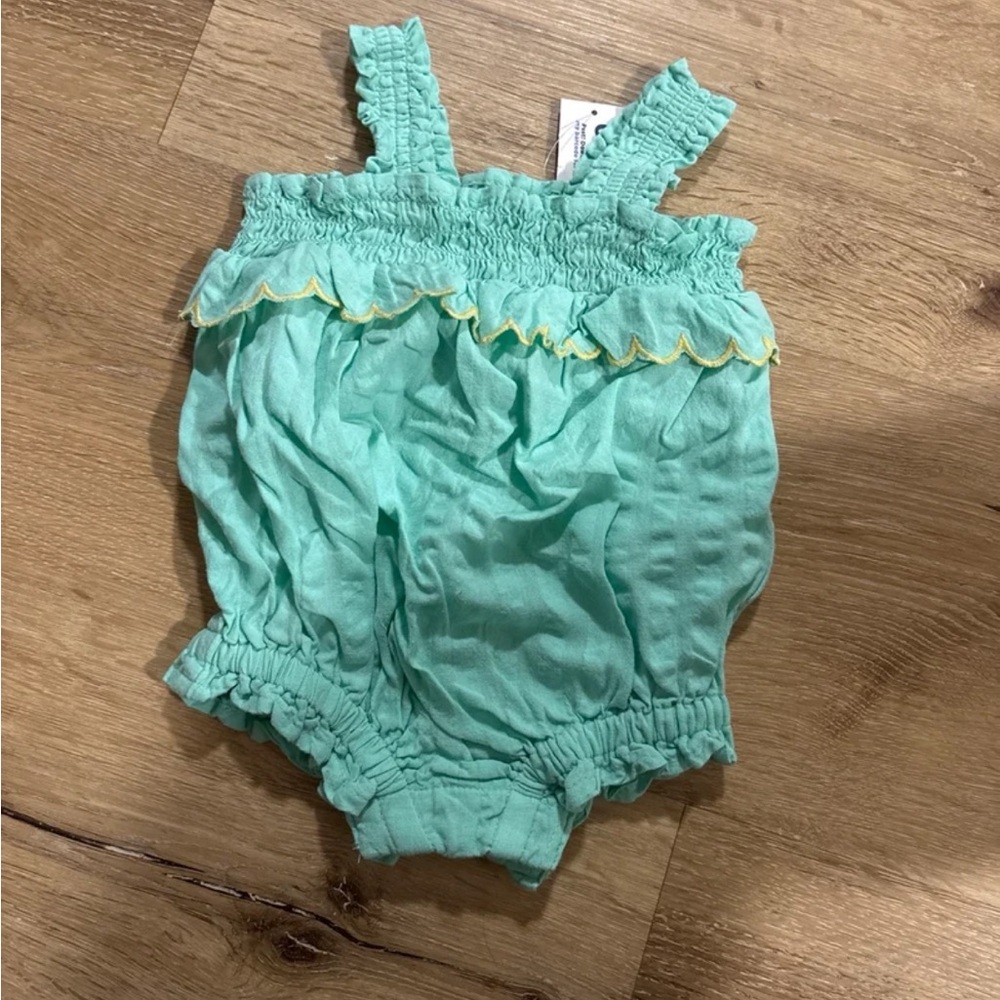 Old Navy Mint Green Baby Romper with Yellow Accents